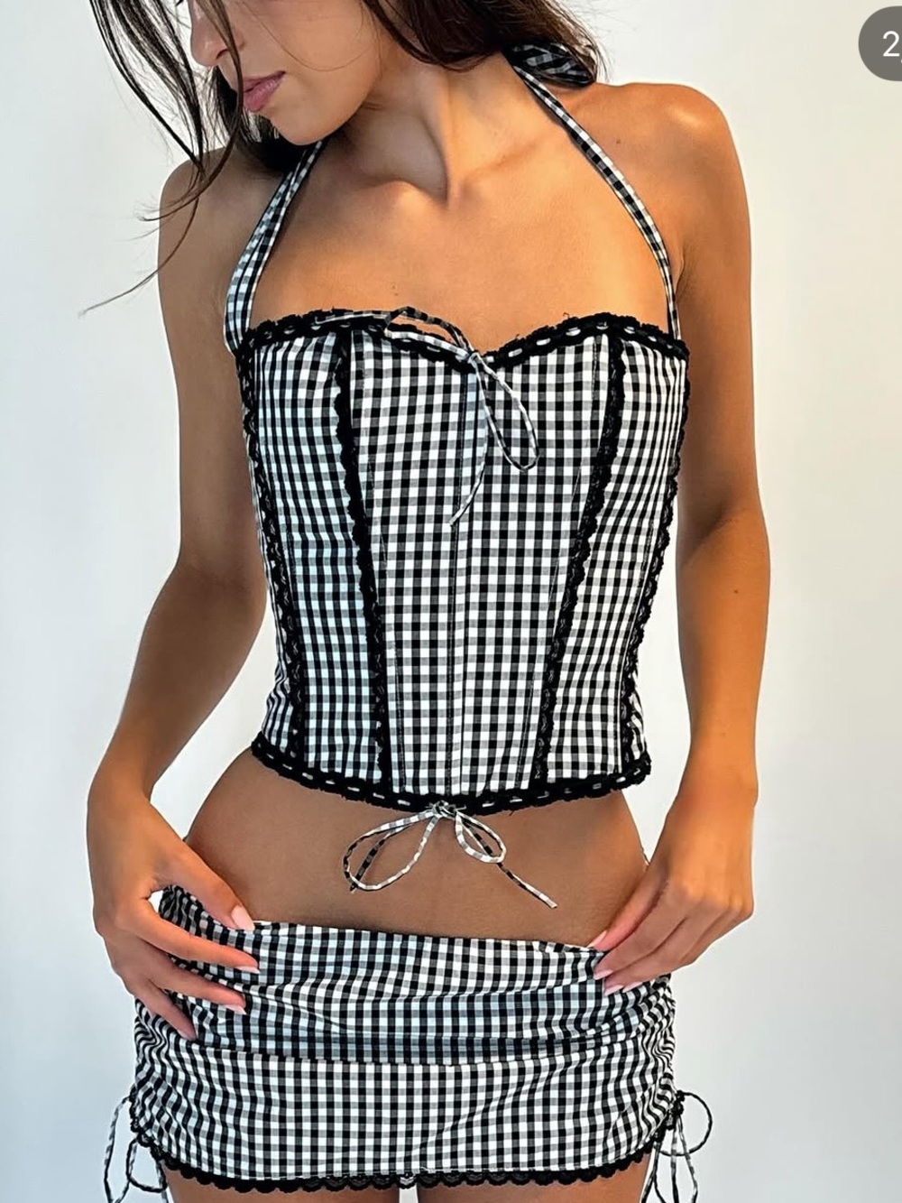 NWT Gingham Lace Halter Corset Top